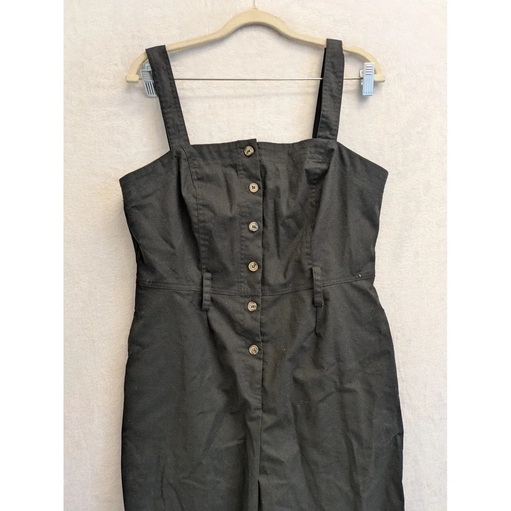 Baltic Born‎ Women's Black Jumpsuit Button Front Wide Leg Casual Linen Blend M